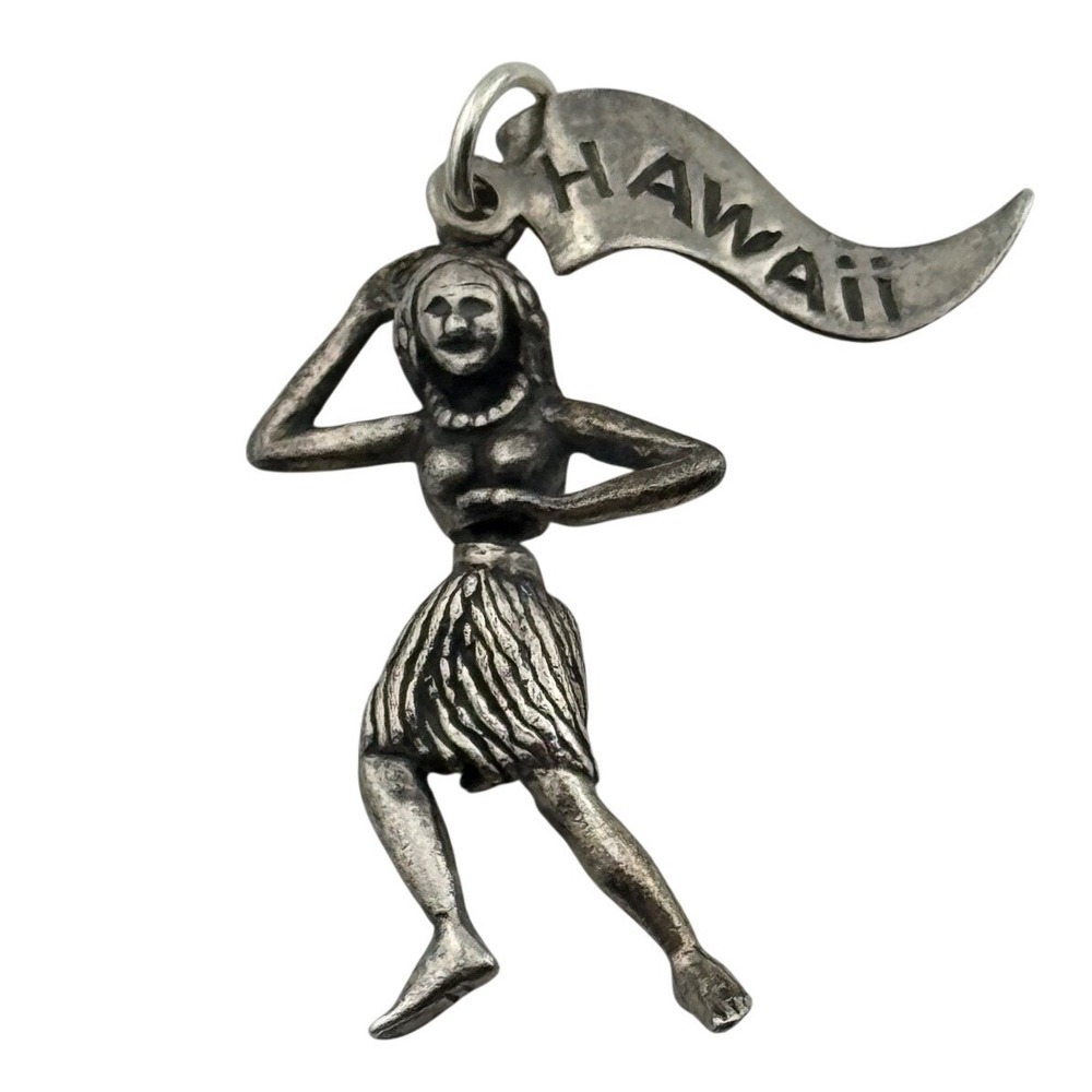 Vintage Sterling Silver Hawaii Hula Dancer Woman Charm Moveable